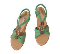 Sandali Donna Comodi Vestire Piatti Estate Retrò Eleganti Sandalo Boemia Pietre Caviglia Cinturino Elastico Moda Scarpe Piatte Festa Traspiranti Flessibili Scarpe Spiaggia Fiore Sposa 2025, Verde, 37