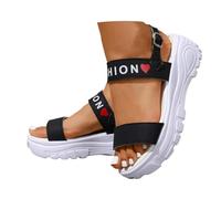 Sandali Donna con Plateau e Cinturino Largo Tacco Spesso Design Lettere per Uso Quotidiano Estivo (Black, 41)