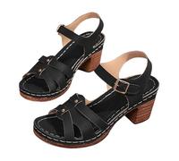 Sandali Donna Con Tacco Basso Gioiello Elegante Sandali Estivi da Donna Nuovi Coreani Con Tacco a Bocca Di Pesce Fibbia a Forma Di Parola Estive Scarpe (Black 40)