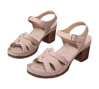 Sandali Donna Con Tacco Basso Gioiello Elegante Sandali Estivi da Donna Nuovi Coreani Con Tacco a Bocca Di Pesce Fibbia a Forma Di Parola Estive Scarpe (Beige 38)