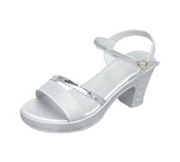 Sandali Donna Con Tacco Scarpe Estive Comode Largo Sandali Estivi Con Tacco Da Donna Nuovi Paillettes Semplici Spesso E Punta Un Plateau (Silver 37)
