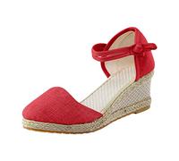 Sandali Donna con Zeppa Espadrillas Estivi Platform Lacci Sandalo Chiusi Davanti in Lino Traspiranti Sandali Bohemia Scarpe con Tacco Plateau Comodi Eleganti Sandals Casual