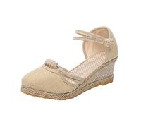 Sandali Donna con Zeppa Estivi Casual Sandali di Paglia da Vacanze Camminare con Adjustable Strappo Comodi Leggeri Sandali Chiuse in Corda di Canapa Bianca