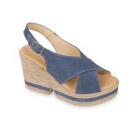 Sandali Donna con Zeppa in Corda 8 Cm, Tomaia Scamosciata Incrociata, Cinturino Posteriore, Disponibile in Cuoio e Denim (Denim, Sistema Taglie Calzature EU, Adulto, Donna, Numero, Media, 39)