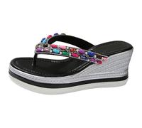 Sandali Donna con Zeppa Spessa, Infradito con Decorazioni Colorate e Strass, Ideali per Giornate al Mare e Uso Estivo, Eleganti e Comodi per Look Casual e Moda per accompagnarti nelle giornate Calde