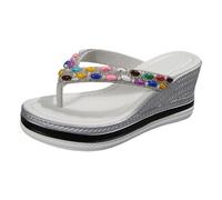 Sandali Donna con Zeppa Spessa, Infradito con Decorazioni Colorate e Strass, Ideali per Giornate al Mare e Uso Estivo, Eleganti e Comodi per Look Casual e Moda per accompagnarti nelle giornate Calde