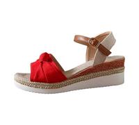 Sandali Donna Da Cerimonia Sandalo Elegante Sandali da donna nuovi con fiocco sul fondo leggeri e casual con bocca di pesce e suola spessa Zeppa Plateau Sandalo Estivo (Red 36)