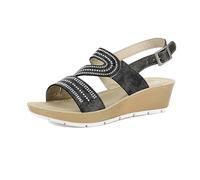 inblu Sandali Donna Doppia Fascia Design a S di Strass, con Cinturino Regolabile, Inserto Elastico e Tacco di 5cm, Nero, 36 EU