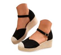 Sandali Donna Eleganti Women's Retro Suede Woven Wedge Sandals Fashionable Closed Toe Single Strap Thick Soled Height Increasing Women's Sandals (37)