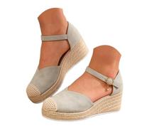 Sandali Donna Eleganti Women's Retro Suede Woven Wedge Sandals Fashionable Closed Toe Single Strap Thick Soled Height Increasing Women's Sandals (Grey, 38)
