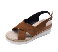 Sandali Donna Estate Confortevole Mules In Pelle Sandalo Moda Punta Aperta Zeppe Piattaforma Pantofole Premium Ortopediche Pantofole Sandali Da Spiaggia, marrone, 42 EU