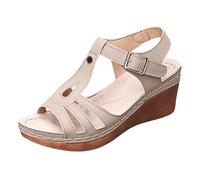 sandali donna estate piattaforma donna design elegante a forma di T con ritagli, comodi e traspiranti. Sandalo donna ammortizzazione Sandalo donna ortopedico suola in memoria di forma piede, beige, 41