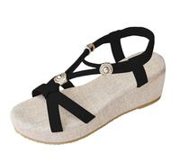 Sandali Donna Estate Scarpe Antiscivolo Traspirante E Nudo Piedi Boemia Perla Pelle Punta Aperta Con Tacco Blocco Piattaforma Comfy Semi Trailer Sandali Chic Claquette, Z1 Black, 41 EU