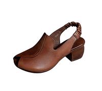 Sandali Donna Estive Con Tacco Medio Con Regolabile Cinturino Alla Caviglia Sandalo Da Donna In Pelle Fondo Spessore Sandal Bocca Di Pesce Vintage Casual Roma Sandals Slingback Scarpe