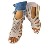 Sandali Donna Estive con Zeppa Eleganti - Sandali Donna Estive Comode Sandali da Estivi Casual con Punta Aperta Tacco Medio Design Cavo Scarpe Romane per L'Uso Quotidiano (Beige 36)