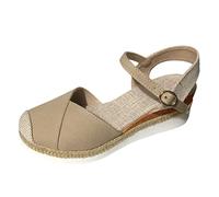 Sandali Donna Estive Eleganti Sandalo Zeppa Zeppe da donna Slingback Court per le donne Scarpe con zeppa espadrillas in tela Sandali Ortopedici Estivi Sandalo Gioiello (Khaki 40)