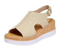 Sandali Donna Estive Women's Summer Woven Textured Wedge Sandals Hollowed Out Breathable Thick Sole Height Increasing Comfortable Sandals (Beige, 36)