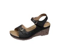 Sandali Donna Estive Zeppa Ortopediche Comoda Sandali Estivi da Donna New Roman Con Punta Tacco a Spillo Fibbia Laterale Cinturino Con Una Parola e Punta 44 Scarpe (Black 38)