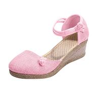 Sandali Donna Estive Zeppa Ortopediche Comodi Donne Ladies Retro Linen Canvas Punta Rotonda Sandali Casuali Singles Scarpe Estivi Donna Comodi Scarpe Eleganti (Pink 40)