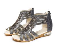 Sandali Donna Estive Zeppa - Sandali Donna Comodi E Belli Sandali da Estivi Casual con Punta Aperta Tacco Medio Design Cavo Scarpe Romane per L'Uso Quotidiano (Black 37)