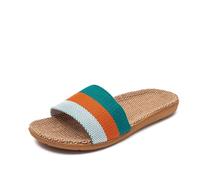 Sandali Donna Estivi, Sandali Eleganti Donna Pantofole estive da donna in lino, sandali piatti, scarpe leggere EVA for, pantofole casual(Green,35-36)