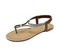 Sandali Donna Estivi Sandalo Estivo Elegante Sandali con perline piatte da donna Scarpe estive Comfort con cinturino elastico alla caviglia senza Ciabattine Eleganti (Brown 39)