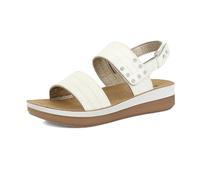 Sandali Donna in Ecopelle con Zeppa 4cm e Borchie, Doppia Chiusura a Strappo, Plantare in Pelle