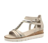 Sandali Donna in Pelle Beige Avorio e Argento Zeppa Bassa TAMARIS