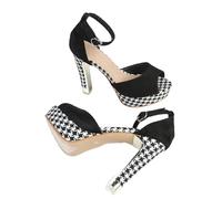 Sandali Donna in Pelle Scamosciata con Punta Aperta e Plateau, Taglia 35, Scarpe da Cerimonia con cavigliera Antiscivolo e Plantare Imbottito,Nero,35 EU
