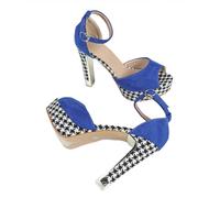 Sandali Donna in Pelle Scamosciata con Punta Aperta e Plateau, Taglia 35, Scarpe da Cerimonia con cavigliera Antiscivolo e Plantare Imbottito,Blu,36 EU