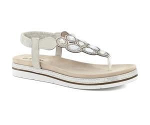 Sandali Donna Infradito con Pietre e Strass, Chiusura con Elastico Posteriore, Plantare Imbottito, Ghiaccio, 38