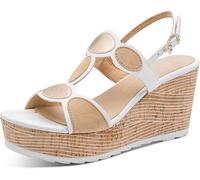 MARCO TOZZI sandalo con zeppa da donna morbido plantare Feel Me fodera interna morbida alla moda, bianco (WHITE COMB), 38 EU