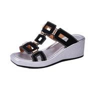 Sandali Donna Mules Zeppe Piattaforma | Punta Aperta con Doppia Flangia Lucida, Posteriore Aperto, Suola Spessa Textured Visibile, Linea Casual Chic | Città, Tempo Libero, Primavera Estate, 01 Nero