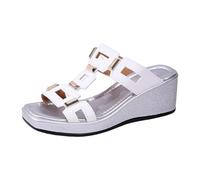 Sandali Donna Mules Zeppe Piattaforma | Punta Aperta con Doppia Flangia Lucida, Posteriore Aperto, Suola Spessa Textured Visibile, Linea Casual Chic | Città, Tempo Libero, Primavera Estate, 01 Bianco