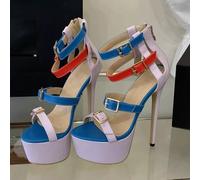 Sandali Donna Multicolor Rosa Blu Rosso Maxi Plateau Tacco 16 cm Stiletto Q3L8W