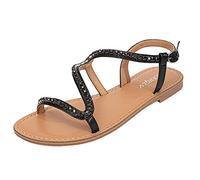 Sandali Donna Pianta Larga Sandals & Slides Sandali da donna Estate Nuovo modello strass decorativo Cinturino con fibbia Fondo piatto Comodi romani di Sandalo Mare (Black 41)