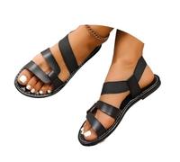 Sandali donna piatti fasce larghe punta aperta antiscivolo stile romano | Design minimalista essenziale, suola gomma flessibile, taglie generose per quotidiano, spiaggia e abiti casual