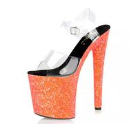 Sandali donna Platformalti plateu 20 cm arancione nero strass pole dance 19000