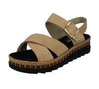 Sandali Donna Rieker V7951 In Pelle Beige Con Chiusura A Strappo