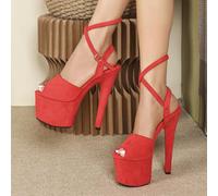 Sandali Donna Rosso Fuoco Con Plateau Alto E Cinturino Tacco 17 Cm CF44169