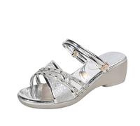 Sandali Donna Sandali da Passeggiata Donna Confortevole Ortopedico Piattaforma Scarpe Antiscivolo Traspirante Boemia Punta Aperta Sandalo con Tacco Blocco Scarpe Casual, argento, 35 EU