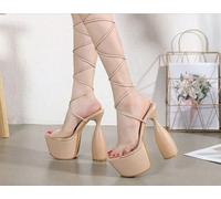 sandali donna tacco 17 cm Platform pelle sintetica beige lacci schiava CZ173
