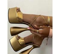 sandali donna tacco 17 cm Platform pelle sintetica oro lacci schiava CZ172
