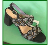 SANDALI DONNA tacco 35 36 37 38 39 40 41 gioiello nero elegante classic TT