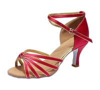 Sandali Donna Tacco Alto Zeppa Eleganti Estive Scarpe da Ballo Cha Cha da Donna Standard Con Tacco e Suola Morbida Sandali Con Medio Per Basso (Watermelon Red 37)