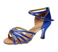 Sandali Donna Tacco Alto Zeppa Eleganti Estive Scarpe da Ballo Cha Cha da Donna Standard Con Tacco e Suola Morbida Sandali Con Medio Per Basso Scarpe (Blue 36)