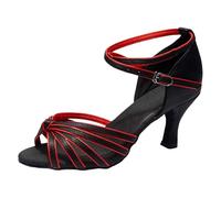 Sandali Donna Tacco Alto Zeppa Eleganti Estive Scarpe da Ballo Cha Cha da Donna Standard Con Tacco e Suola Morbida Sandali Con Medio Per Basso Scarpe (Red 37)