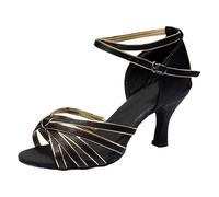 Sandali Donna Tacco Alto Zeppa Eleganti Estive Scarpe da Ballo Cha Cha da Donna Standard Con Tacco e Suola Morbida Sandali Con Medio Per Basso Scarpe (Gold 38)