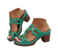Sandali Donna Tacco Scarpe Basse Eleganti Largo Sandali da Donna Scarpe Estive per Libero Comodi con Cinturino Comode Pantofole Estive Anatomiche Italia con Tacco (Green 39)