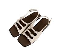 Sandali Donna Trekking Estive Alla Schiava Sandali romani piatti morbidi da viaggio al mare da spiaggia con fata francese retrò donna Pianta Larga Ciabatta Estiva (White 37)